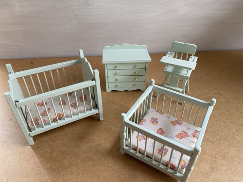 Dolls house nursery - dolls, furniture