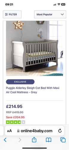 Puggle alderley sleigh cot - puggle,